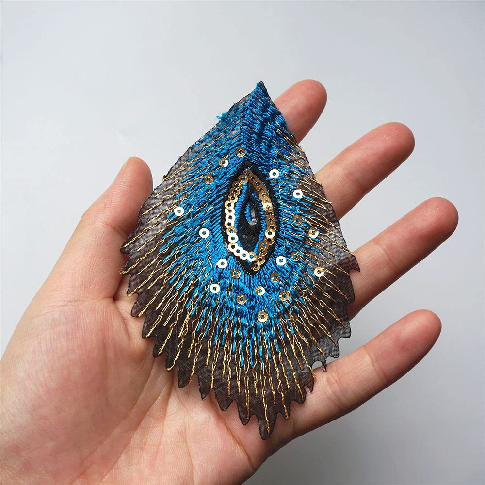 Amazon.co.jp: 10ピース孔雀の羽は刺繍された鉄の刺繍入り鉄のドレスの